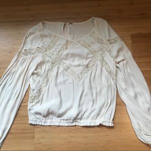 Free People Cream Flowy Blouse